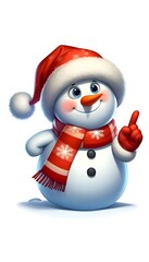 cute snowman pointing up gesture, isolated on a white background vertical