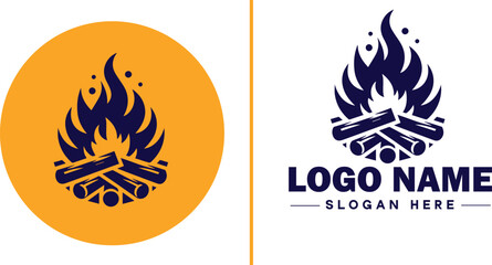 Campfire icon Bonfire Blaze Fire Pit flat logo sign symbol editable vector