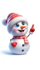 cute snowman pointing up gesture, isolated on a white background vertical