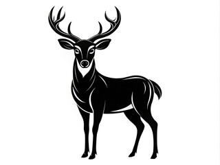 Obraz premium Black and White Flat Vector Art of a Deer in SVG Style for Graphic Design, Minimalist Aesthetic, Isolated on White Background, Perfect for Home Decor and Print Projects