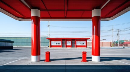 Red Canopy Over Empty Parking Lot