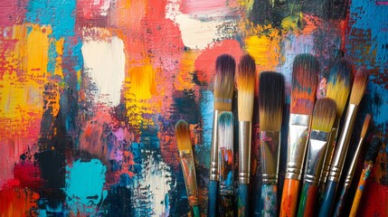 A vibrant painting workshop in a colorful art studio, Paintbrushes and canvases arranged artistically, Artistic creation style