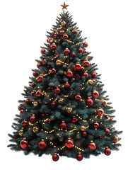 Classic Red and Gold Christmas Tree with Ornate Decorations