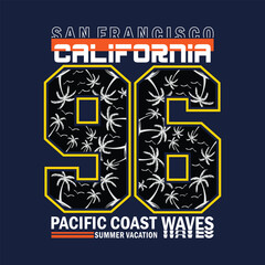 Obraz premium urban california summer style slogan, graphic tee typography design, trendy t shirt print, letters style, illustration vector art