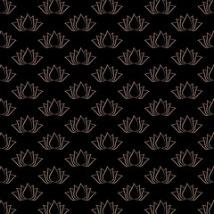 Lotus flower design Seamless pattern isolated on black background