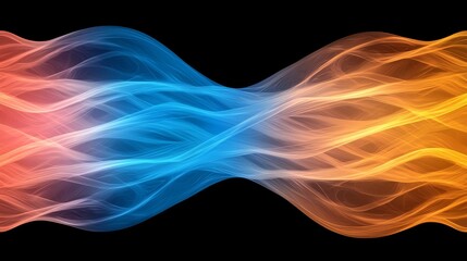 Fototapeta premium Technological exposure. A vibrant, abstract representation of waves in blue and orange tones, symbolizing energy and motion against a dark background.