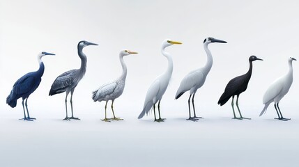 Obraz premium Various species of elegant herons displayed.