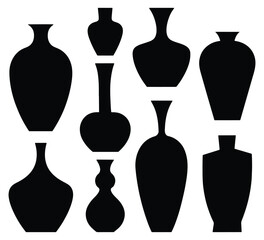 Set of vase silhouettes. isolated vector on white background.