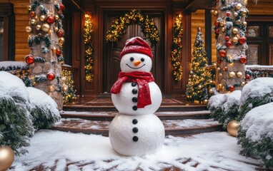 SNOWMAN ON CHRISTMAS BACKGROUND professional stock photo 