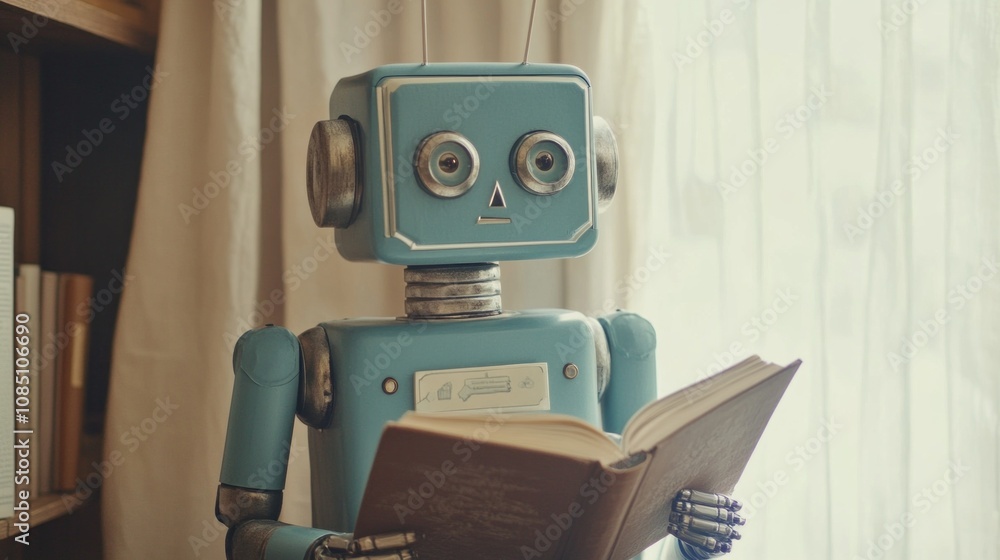 Aufkleber a robot is reading a book