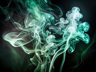 Fototapeta premium Ethereal Green and White Smoke Tendrils on Black Background for Dreamlike Imagery