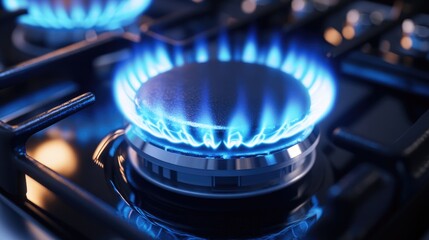 Close-Up of a Gas Burner with Blue Flames