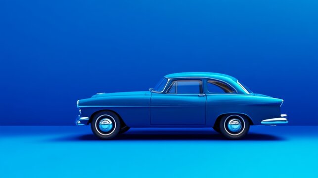 Classic Blue Car Side View Minimalist Photography - Powered by Adobe