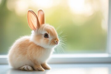 Obraz premium Adorable Baby Rabbit Sitting by the Window with Soft Light
