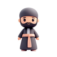 A stylized cartoon character dressed in traditional attire with a beard and a head covering, exuding a friendly demeanor.