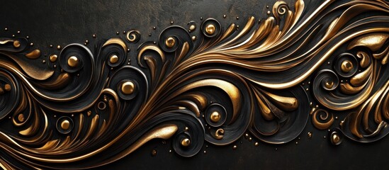 Elegant black and gold ornament with spiral elements and vintage-inspired flourishes 