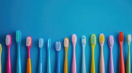 Rainbow of Toothbrushes on Blue Background