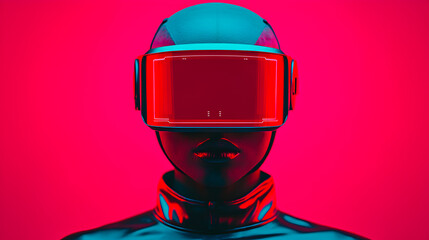 Naklejka premium Futuristic virtual reality experience neon studio digital art cyberpunk environment close-up view tech innovation