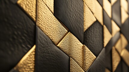 Black and Gold Geometric Wall Tiles: Modern Interior Design