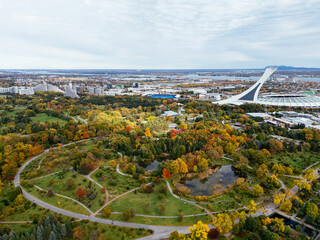 Aerial view of Olympic stadium and Botanic garden. Montreal, Quebec, Canada