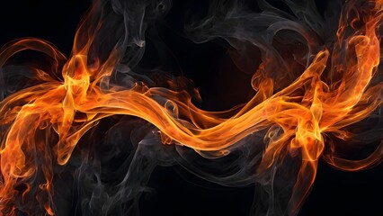 Fototapeta premium Fiery abstract background with smoke curling in soft wisps, glowing orange and deep black, smooth transitions, dramatic , ideal for wall painting or social media posts.