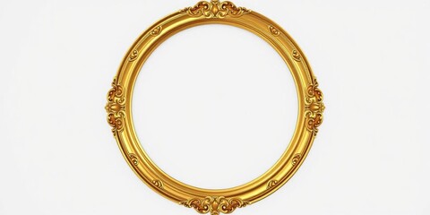 Obraz premium Round ornate gold frame with gilded details on a white background, high end, golden accents