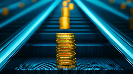 Investing in growth stacked gold coins digital environment conceptual wealth visualization modern perspective