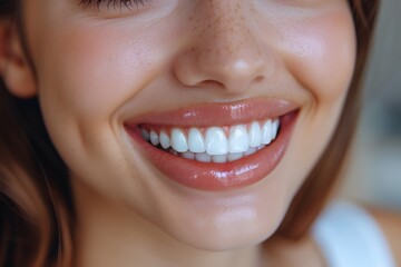 Bright Smile Close-Up of Woman's Teeth Showcasing Dental Health and Beauty