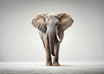 Obraz premium Minimalist Elephant Portrait on White Background - Elegant Animal Photography, Nature, Wildlife, Minimalism, Isolated, Artistic Representation, Tranquil, Simplicity, Large Mammal, Conceptual Art