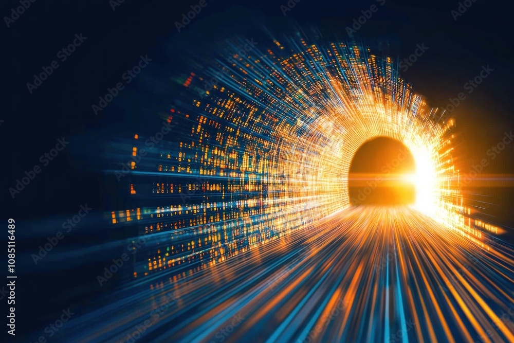 Aufkleber dynamic motion through a digital tunnel abstract concept futuristic environment vivid colors high-sp