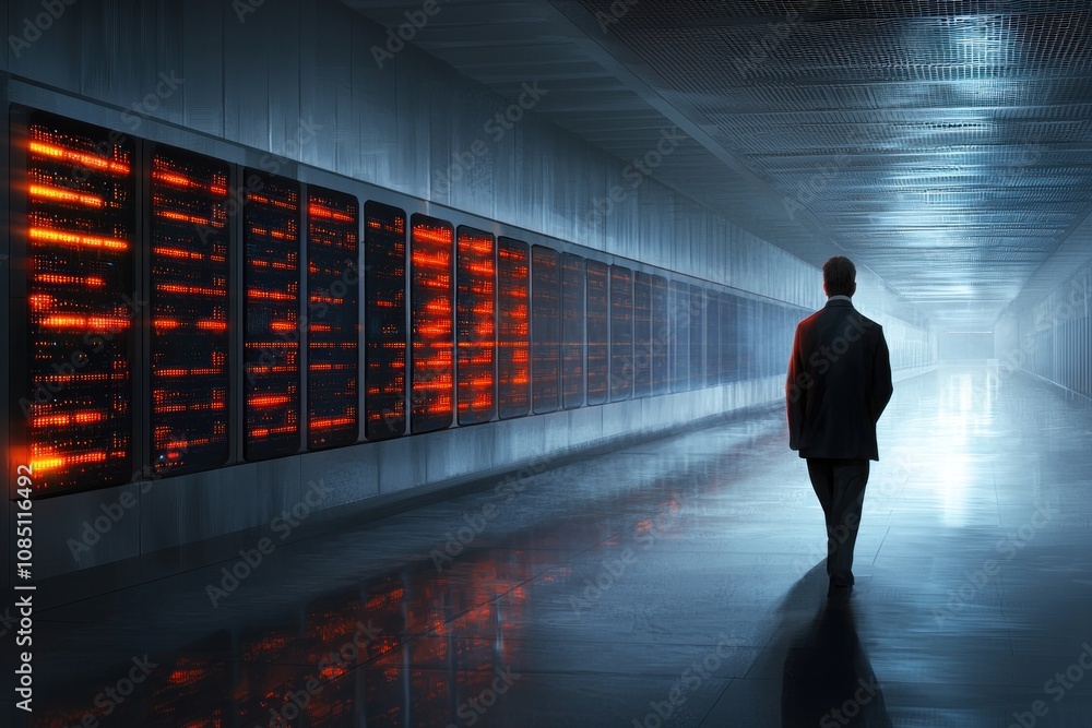 Poster data center exploration a journey into technology's heart server room digital infrastructure dark se