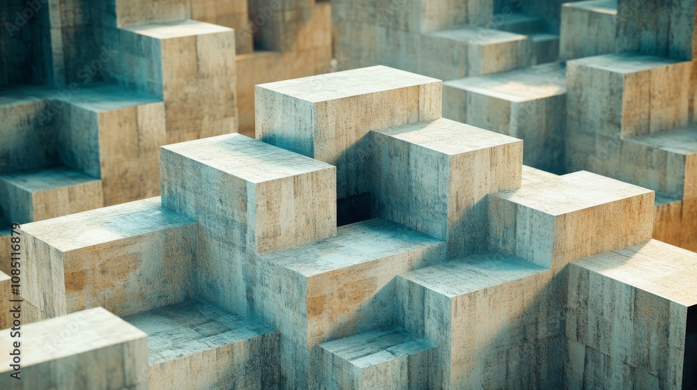 Poster an abstract block-building scene with artistic patterns, contemporary construction style, photo of