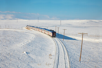 Obraz premium Eastern Express (Dogu Ekspresi) in the Winter Season Photo, Kars Turkiye (Turkey) 
