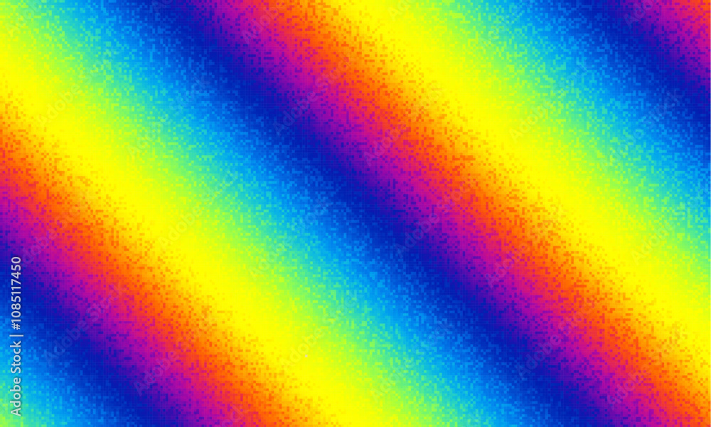 Leinwandbilder pixelated rainbow diagonal gradient background with dither effect. colorful mosaic pixel art texture