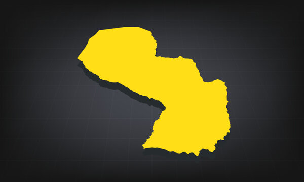 Yellow 3D Map of paraguay on a Dark Background, Displaying Geographical Shape and Borders for Educational and Informational