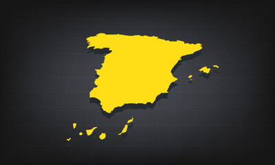 Obraz premium Yellow 3D Map of spain on a Dark Background, Displaying Geographical Shape and Borders for Educational and Informational