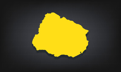 Obraz premium Yellow 3D Map of uruguay on a Dark Background, Displaying Geographical Shape and Borders for Educational and Informational
