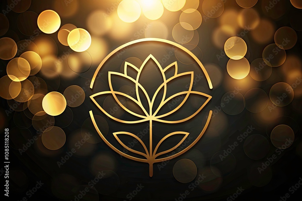 Poster Modern Minimalist Flower Icon Logo Design in Black and Gold Gradient with Bokeh Effect for Elegant Branding and Graphic Design