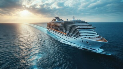Cruise Ship Sailing at Sunset