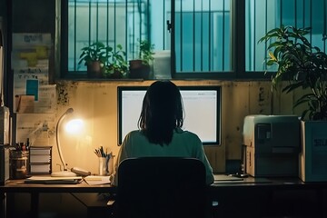 Person Working Late At Night On Computer