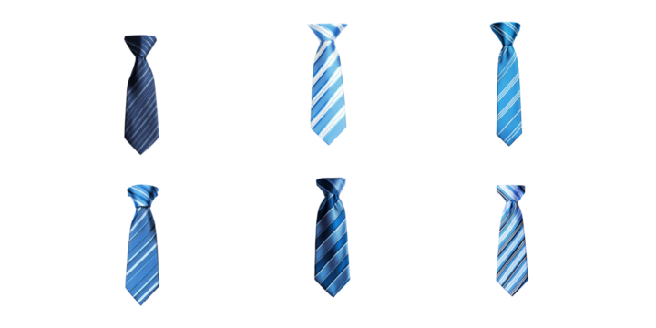 Collection of blue ties against a white background. - Powered by Adobe