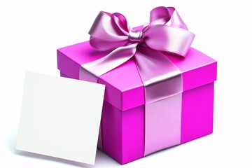 Obraz premium Pink Gift Box with Ribbon and Note