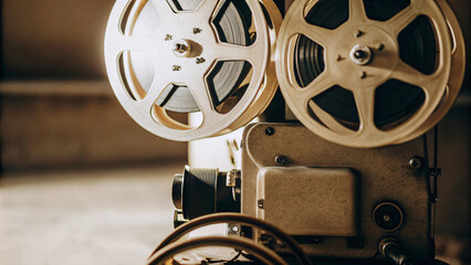 Obraz premium Vintage steel gear film wheel mechanism, antique industrial machine