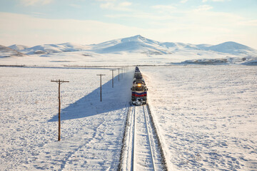 Obraz premium Eastern Express (Dogu Ekspresi) in the Winter Season Photo, Kars Turkiye (Turkey) 