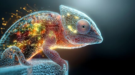 The digital chameleon in neon colors is a visually striking representation of big data visualization