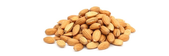 Obraz premium Almond heap on white isolated background, snack, simple, minimalist
