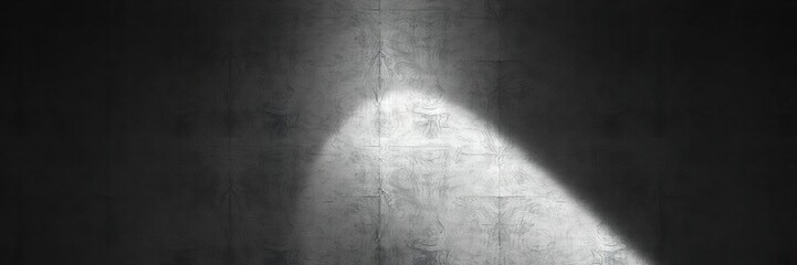 Naklejka premium Dark gray concrete wall with spotlight effects casting triangular shadows on a smooth surface, urban interior, dimly lit space, architectural feature