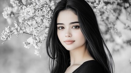 She had smooth, porcelain skin, long dark hair that cascaded down her back, and captivating almond shaped eyes that seemed to sparkle in the sunlight.