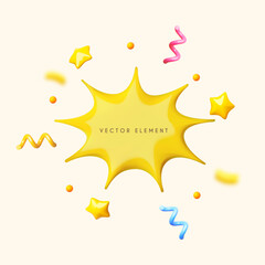 3D speech bubble with confetti and stars. wonderful message