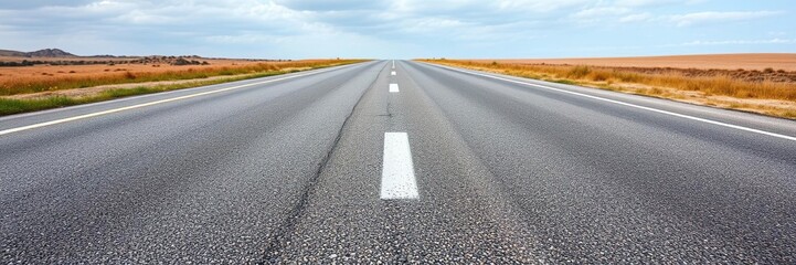 Obraz premium Paved asphalt road stretching into the distance, paved, solitude, open space